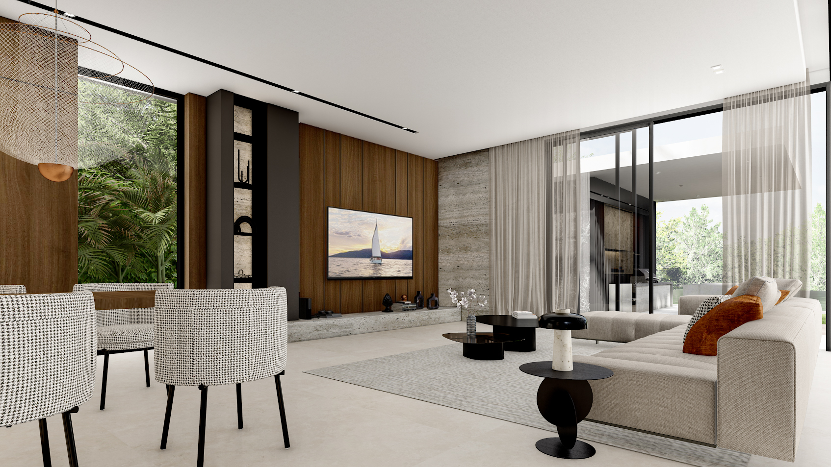 Illustration of Natural Hardwood Pine Tree Interior Design